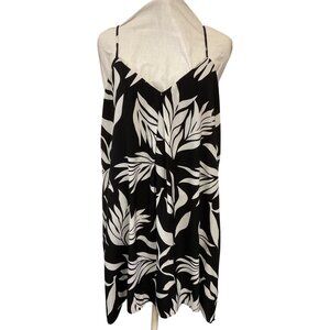 Ann Taylor Loft Black & White Tropical Leaf Print Strappy Dress L